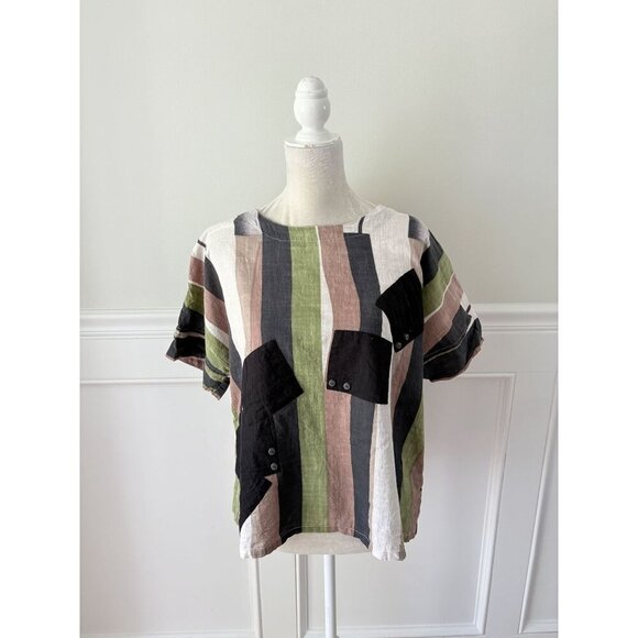 MONA LISA Tops - Mona Lisa Cotton Striped Appliqué Top L Excellent Condition